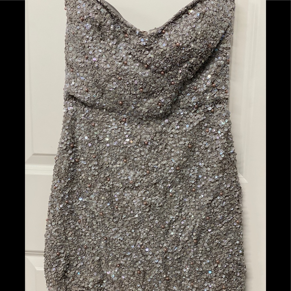 ~Parker~ Sequin/pearl mini strapless dress